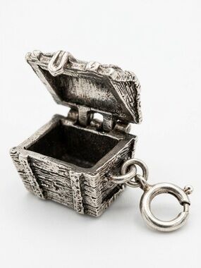Silver Mini Treasure Chest Charm with Spring Ring